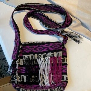 Black and Purple Woven Fringe Cross Body Shoulder Bag